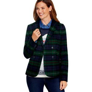 Talbots Brushed Wool Double Breasted Blazer Green Plaid | 6P
